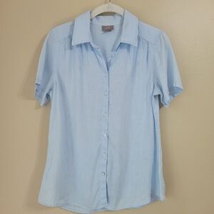 J. Jill Linen Button Down Short Sleeved Shirt Size XS Light Blue